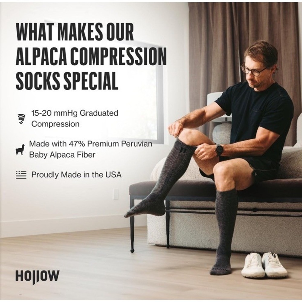 NEW Hollow Compression Alpaca Socks Black Medium WIDE Men 7-9.5 Women 7-10 - Picture 2 of 5
